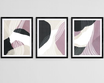 Conjunto de 3 impresiones de arte Blush Pink Minimalista Neutro Formas abstractas Arte, Arte de pared contemporáneo, Grabados de arte nórdico moderno, Arte de pared de diseño