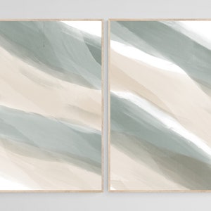 Sage Green and Beige Abstract Printable Wall Art Set of 2, Minimalist Brush Strokes, Sage Green Art Prints Poster Set, Neutral Beige Art Set