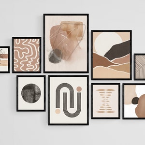 Boho Abstract Wall Art Bundle, Boho Gallery Wall Set of 9 Prints, Minimalist Modern Prints, Bohemian Home Decor Wall Art Prints, Printable