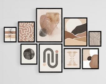 Boho Abstract Wall Art Bundle, Boho Gallery Wall Set of 9 Prints, Minimalist Modern Prints, Bohemian Home Decor Wall Art Prints, Printable