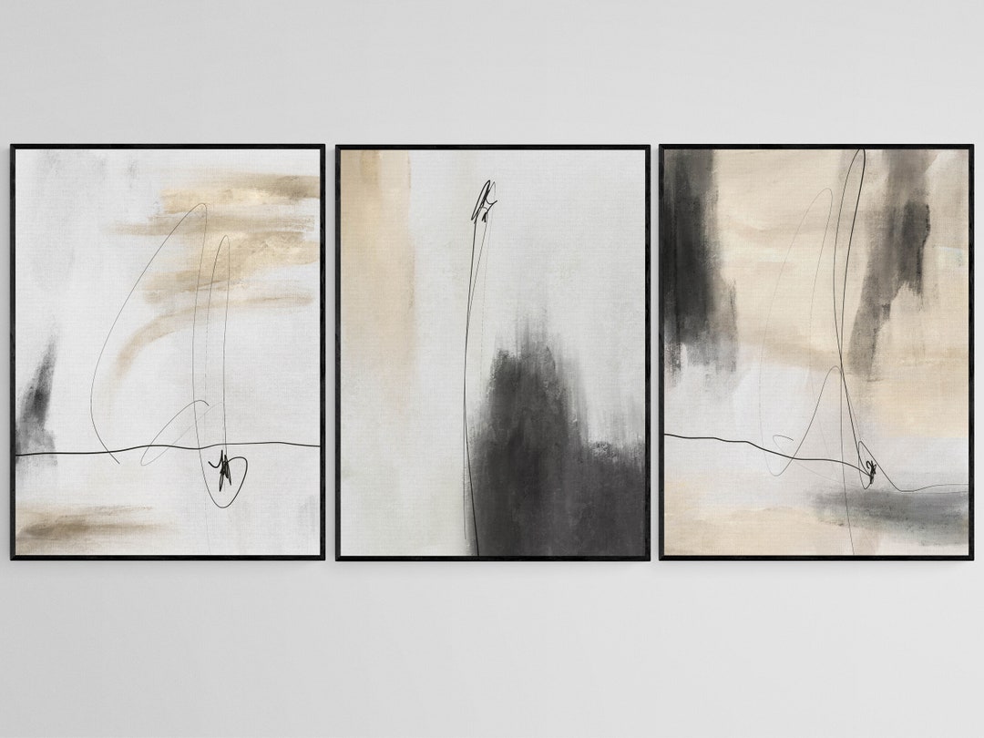 Modern Neutral Gallery Wall Art Set of 3, Black Beige Nordic Prints ...