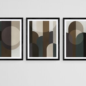 Neutral Modern Abstract Geometric Set of 3 Digital Prints, Simple Modern Gallery Wall Art, Nordic Prints Neutral Art, Mid Century Modern Art