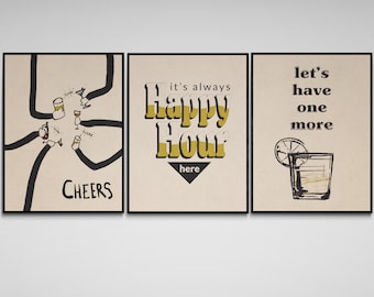 Bar Cart Prints Set of 3, Printable Wall Art Bar Cart Decor Accessories, Trendy Retro Cocktail Wall Art Alcohol Prints Download