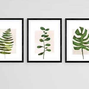 Botanical Wall Prints, Plant Wall Art, Botanical Wall Art, Beige Home Decor, Hand Drawn Plants, 3 Piece Wall Art, Green Plant Wall Art