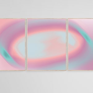 Set of 3 Aura Gallery Wall Art Prints, Pink Preppy Wall Art, Abstract Gradient Ombre Home Decor, Triptych Wall Art, Printable Wall Art Set