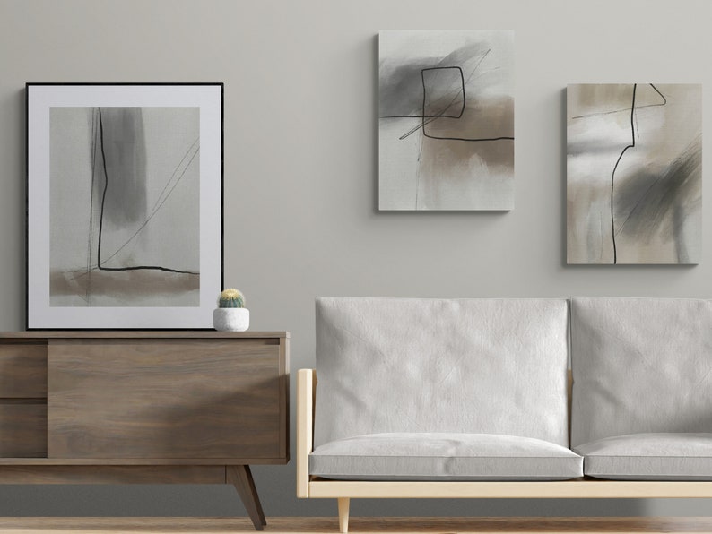 Modern Neutral Gallery Wall Art, Set of 3 Griege Nordic Prints, Simple ...