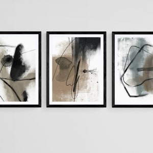 Greige Simple Abstract 3 Piece Wall Art Prints, Neutral Modern Minimalist Brush Strokes Prints, Modern Abstract Wall Art, Living Room Prints