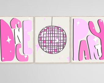 Stampa di una palla da discoteca rosa: decorazione da parete per