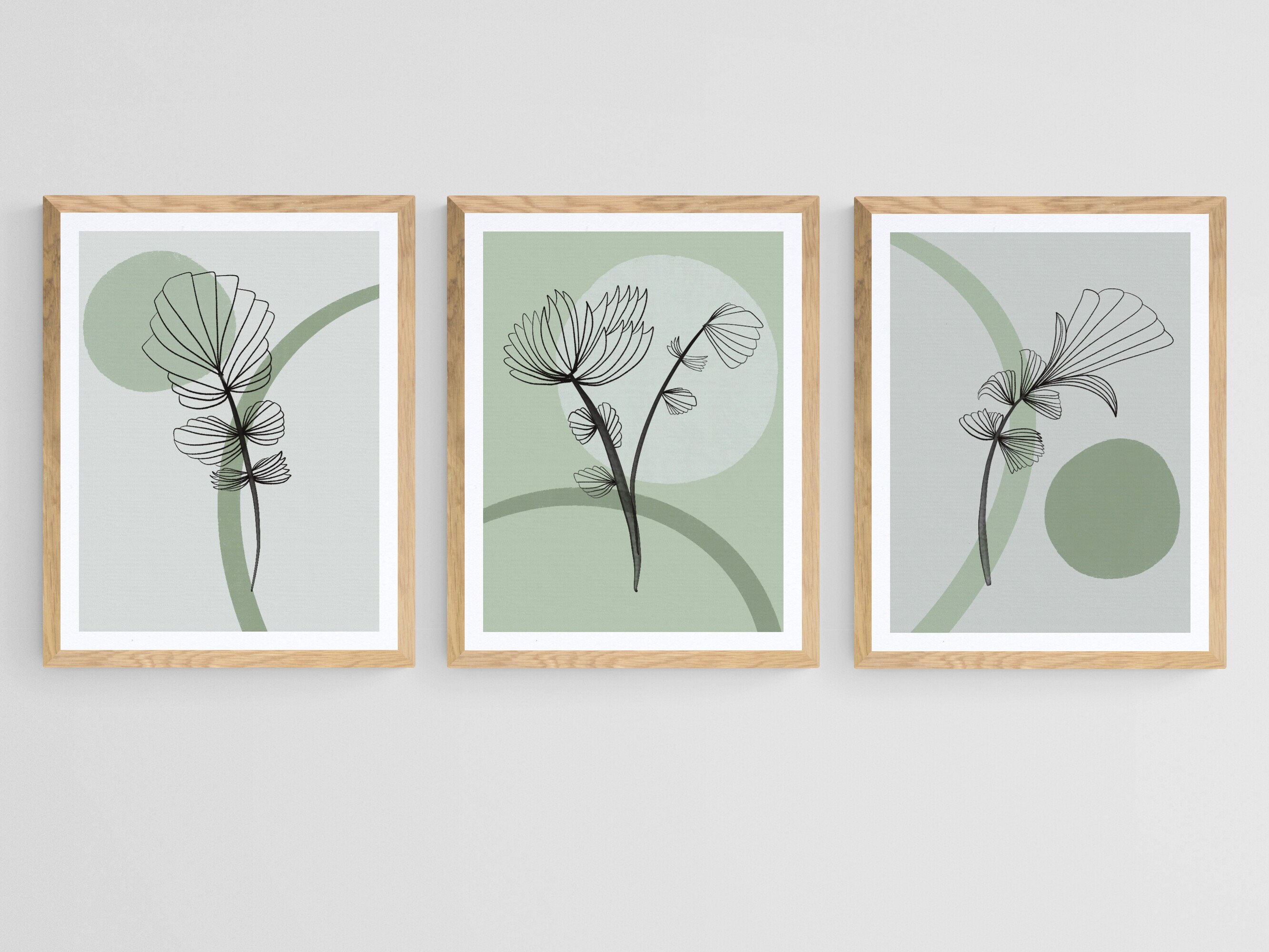 Set of 3 Green Botanical Wall Art Prints, Botanical Wall Prints, Modern ...