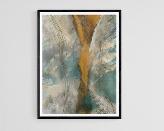 Large Wall Art Original Abstract Painting, Teal Abstract Art, Teal and Orange Painting, Digital Painting, Contemporary Art Print