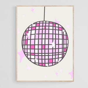 Disco Ball Poster Print, Printable Wall Art, Disco Ball Wall Art, Retro Wall Art, Downloadable Print, Trendy Pink Preppy Posters, Pink Decor