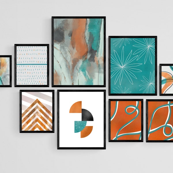 Orange and Teal Wall Art Etsy