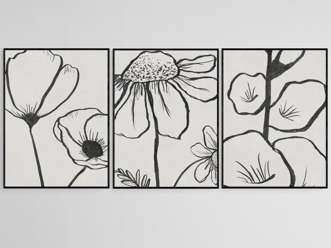 Minimalist Floral Line Art Print Set of 3, Gallery Wall Art, Flower ...