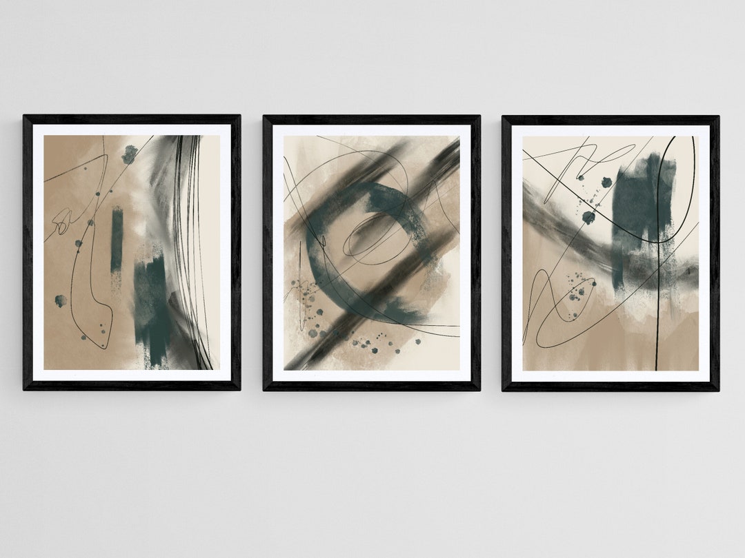 Modern Neutral Nordic Prints Set of 3, Abstract Art Minimalist Paint ...