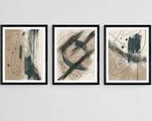 Modern Neutral Nordic Prints Set of 3, Abstract Art Minimalist Paint Brush Strokes Wall Art, Modern Line Drawing Home Decor, Beige Green