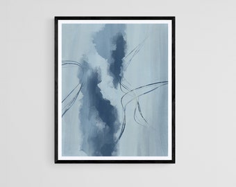Blue Grey Abstract Art, Printable Modern Art, Neutral Art Print, Abstract Wall Art, Minimal Abstract Blue Art, Blue Brush Strokes Art