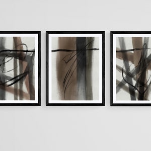 Abstract Wall Art Dark Neutral Tones, Modern Gallery Wall Art, Set of 3 Nordic Wall Art Digital Prints, Abstract Art Minimalist Contemporary