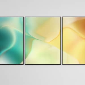 Triptych Wall Art Aura Posters, Set of 3 Abstract Grainy Gradient Green Yellow Prints, 3 Piece Wall Art, Aura Poster Set, Printable Wall Art