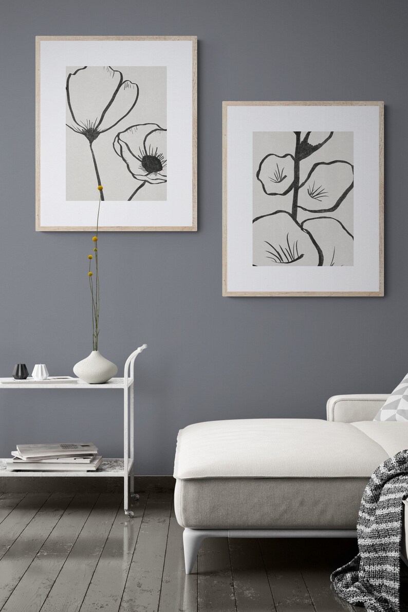 Minimalist Floral Line Art Print Set of 3, Gallery Wall Art, Flower ...