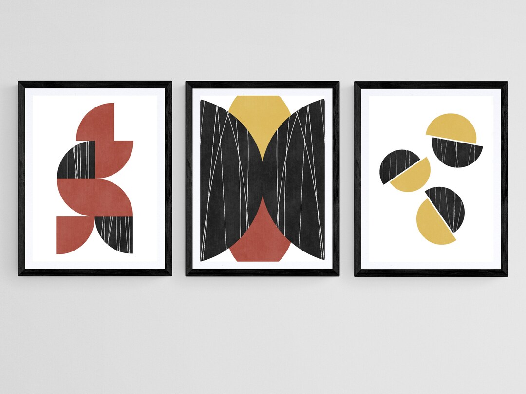Mid Century Modern Art Set of 3, Modern Abstract Geometric Print Set