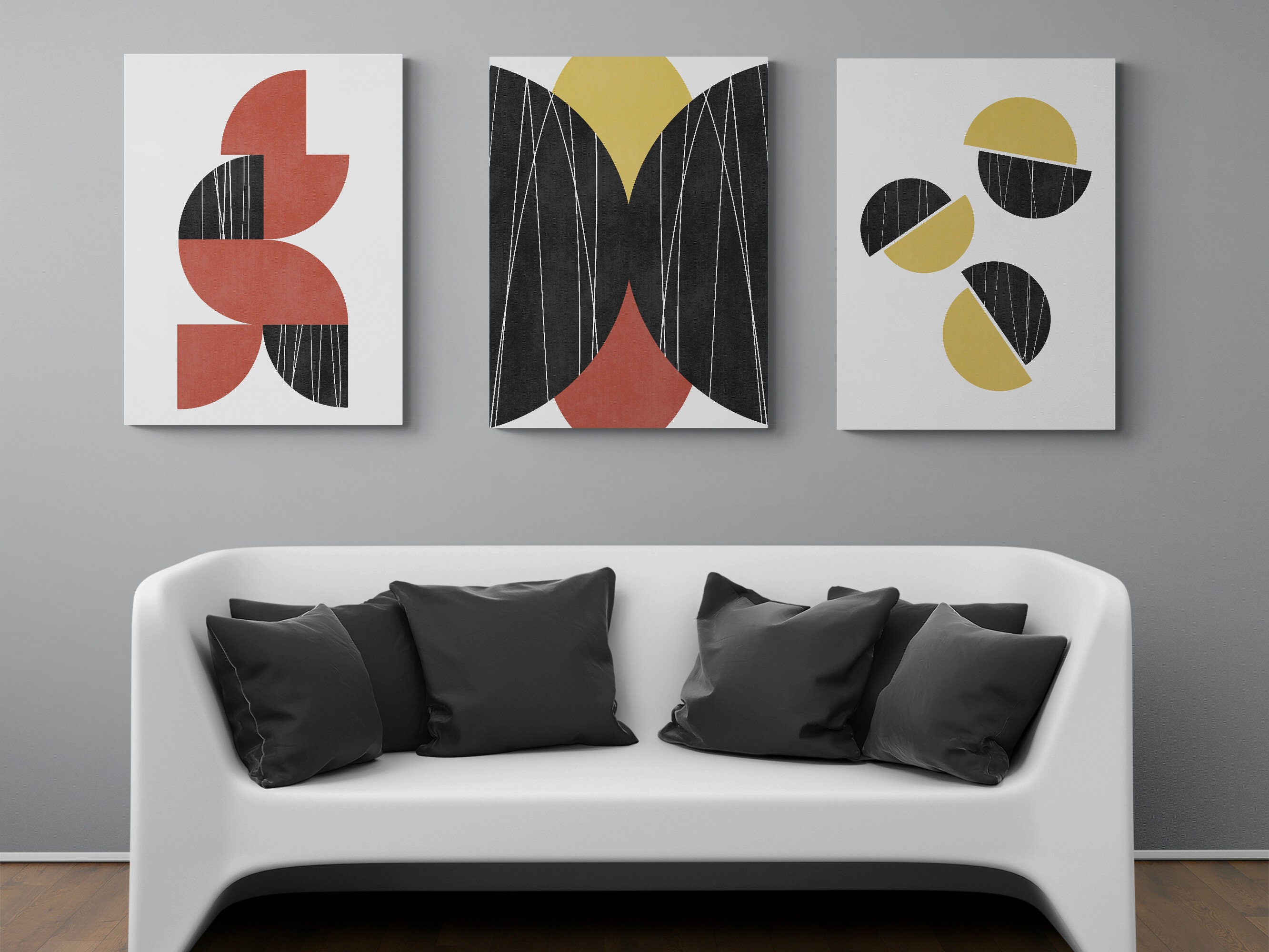 Mid Century Modern Art Set of 3, Modern Abstract Geometric Print Set ...