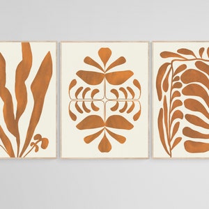 Boho Botanical Set of 3 Prints, Terracotta Wall Art Set, Printable Wall Art Digital Prints, Burnt Orange Prints, Organic Botanical Print Set