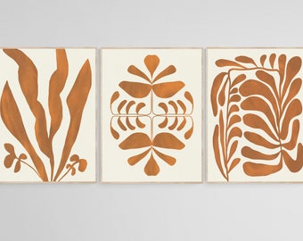 Boho botaniska set med 3 tryck, terrakotta väggkonst set, utskrivbara väggkonst digitala tryck, bränt orange tryck, ekologiskt botaniskt tryck set