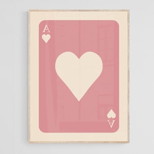 Pink Ace of Hearts Poster, Spielkarten Wandkunst, trendige Retro Minimalistische Illustration Druck, Moderne Preppy Wandkunst, Digitaler Download