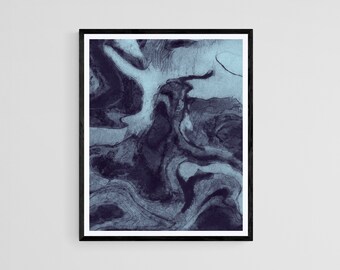Dark Blue Abstract Art, Navy Blue Wall Art, Minimalist Print, Bedroom Art, Modern Printable Painting, Blue Modern Art, Blue Digital Painting