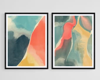 Set of 2 Colorful Abstract Art Prints, Wall Art Paintings, Downloadable Art, Minimalist Colorful Art Prints, Modern Simple Abstract Art