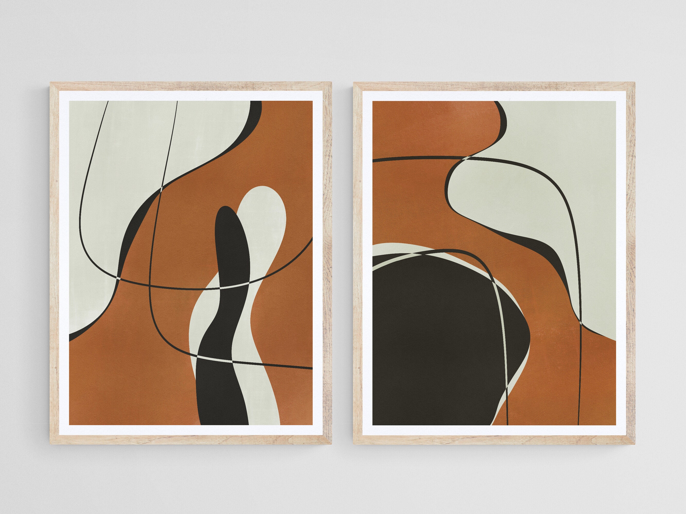 2 Piece Art Prints, Modern Minimalist Earth Tone Abstract Shapes Lines ...