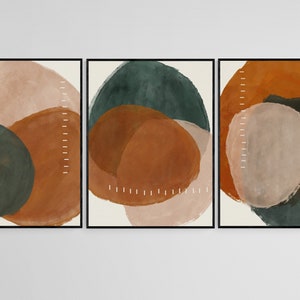 Earth Tone Wall Art Set of 3 Wall Art Prints, Boho Rusty Poster Set, Terracotta Art Prints, Minimal Green Burnt Orange Beige Digital Prints