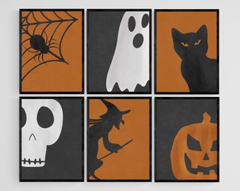 Halloween Print 6er Set, Moderne Minimalistische Drucke, druckbare Wandkunst, Goth Wandkunst, Halloween Dekor, Digitaldrucke, Große PosterDrucke
