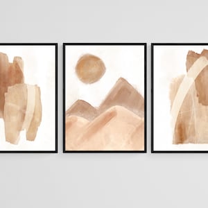 Boho Neutral Set of 3 Prints, Landscape Wall Art Set, Minimalist Neutral Digital Prints, Instant Download, Textured Brush Strokes Print Set