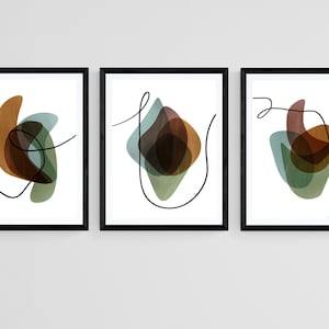 Conjunto de arte de parede de 3 peças de tríptico moderno simples, arte de parede para impressão para download, conjunto de formas abstratas coloridas de 3 impressões para trabalho ou casa