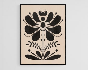 Abstrakt boho botanisk, svartbeige tryck, utskrivbar väggkonst, boho blomtryck, utskrivbar väggkonst, organisk minimalistisk, botanisk poster