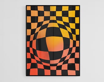 Maximalist Decor, Colorful Trippy Checkered Wall Art Print, Trendy Poster, Eclectic Home Decor, Y2K Room Decor, Instant Download, Hot Colors