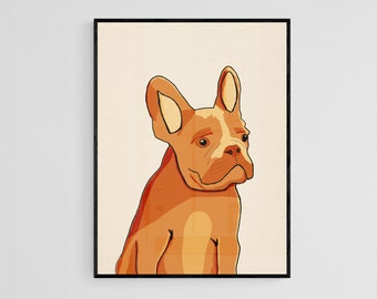 French Bulldog Art Illustration Downloadable Print, Modern Decor Printable Wall Art French Bulldog Gift for Dog Lover