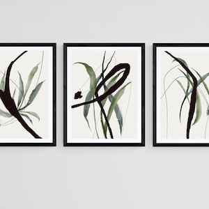 Abstract Watercolor Brush Strokes, Set of 3 Simple Green Blue Gallery Wall Art Prints, Modern Minimalist Nordic Wall Art Prints Home Decor