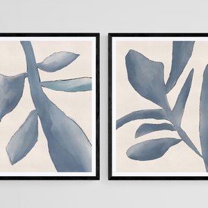 Slate Blue Wall Art, Abstract Watercolor Set, 2 Piece Art Prints, Abstract Modern Minimalist Shapes Prints, Office Art, Neutral Home Decor