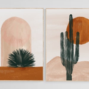 Southwestern Decor, Kaktus 2er Set Drucke, Terrakotta Wandkunst, Südwestern Wandkunst, Erdton Wandkunst, druckbare Wandkunst, Wüstenkunst