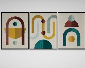 Mid Century Modern Wall Art Set, Colorful Gallery Wall Decor Bundle, Instant Download Printable Art