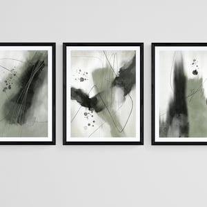 Sage Green Abstract 3 peças de impressões de arte de parede, conjunto de pôster abstrato, arte de parede de quarto, arte de sala de estar, impressões de arte contemporânea minimalista