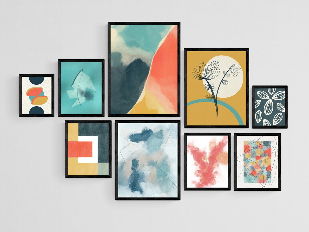 Colorful Abstract Bundle Modern Gallery Wall Art Set of 9 Prints, Colorful Boho Printable Wall
