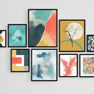 Colorful Abstract Bundle Modern Gallery Wall Art Set of 9 Prints, Colorful Boho Printable Wall Art Bundle Decor for Home or Work