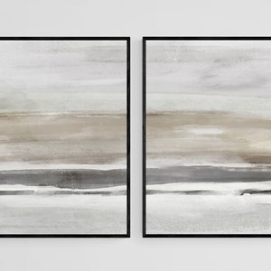 Conjunto de impresión abstracto beige y gris de 2, impresiones de acuarela abstracta, arte de pared imprimible, carteles minimalistas modernos, conjunto de impresión de arte de downland