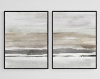 Beige and Gray Abstract Print Set of 2, Abstract Watercolor Prints, Printable Wall Art, Modern Minimalist Posters, Downland Art Print Set