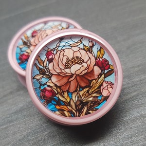 Stained Glass Peony  - Plugs Gauges Earrings (Pair) (Faux Stained Glass)