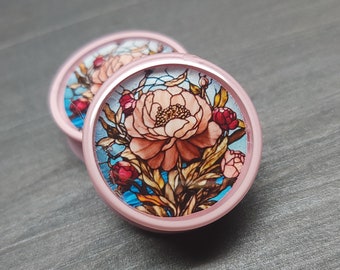 Stained Glass Peony  - Plugs Gauges Earrings (Pair) (Faux Stained Glass)