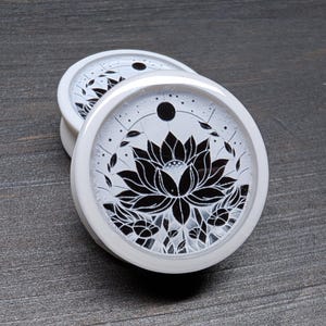 White Moon Lotus - Plugs Gauges Earrings (Pair) (Faux Stained Glass)